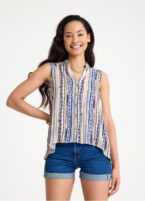 Shirt Collar Asymmetric Cut Beige Ethnic Blouse 4562